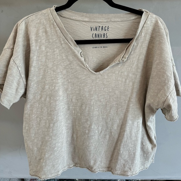 Vintage Canvas Low-Key Life Cropped Split-Neck Raw-Edge Tee Size Small - Picture 3 of 5